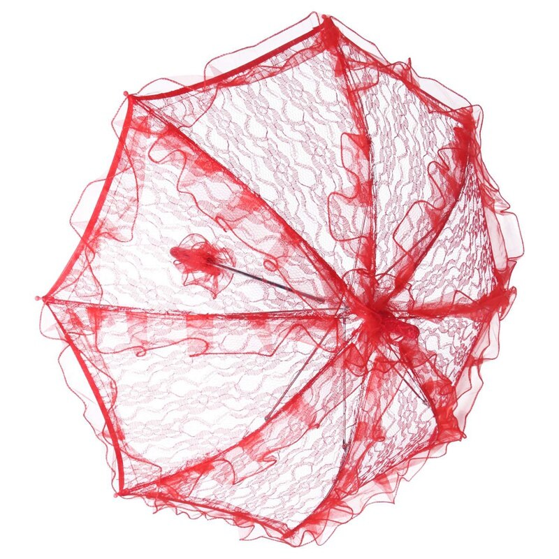 2Pcs Lace Parasol Wedding Lace Flower Wedding Bride Parasol Umbrella, Red & Black