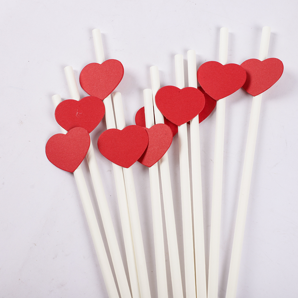 20Pcs Red Love Heart Paper Straws Romantic Wedding Party Straws Tableware Supplies Happy Valentine's Day Party Decoration: WHITE