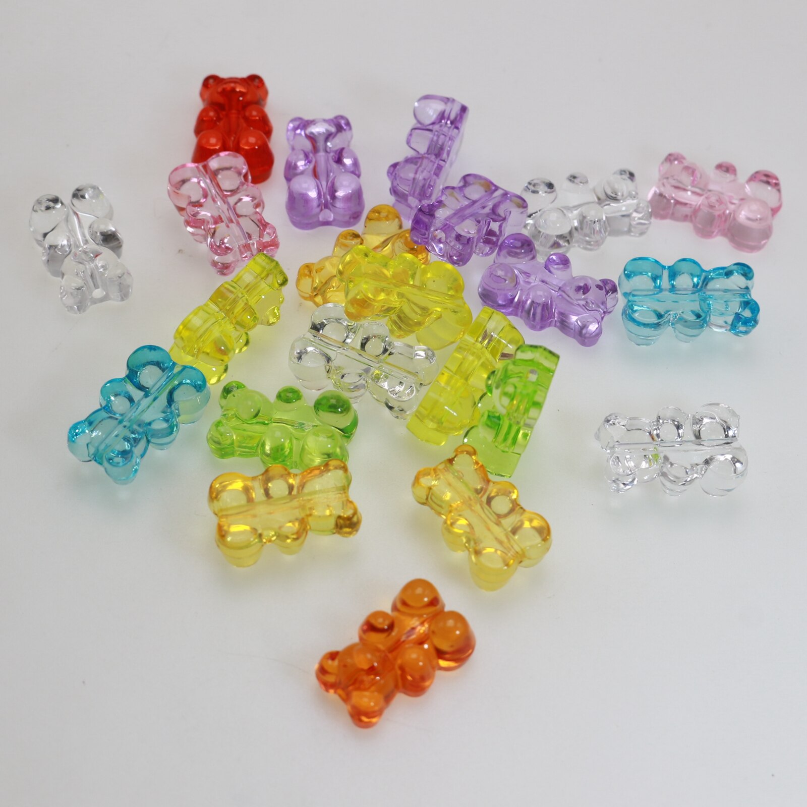 50 Mixed Color Transparent Acrylic Gummy Bear Beads 18mm vertical hole