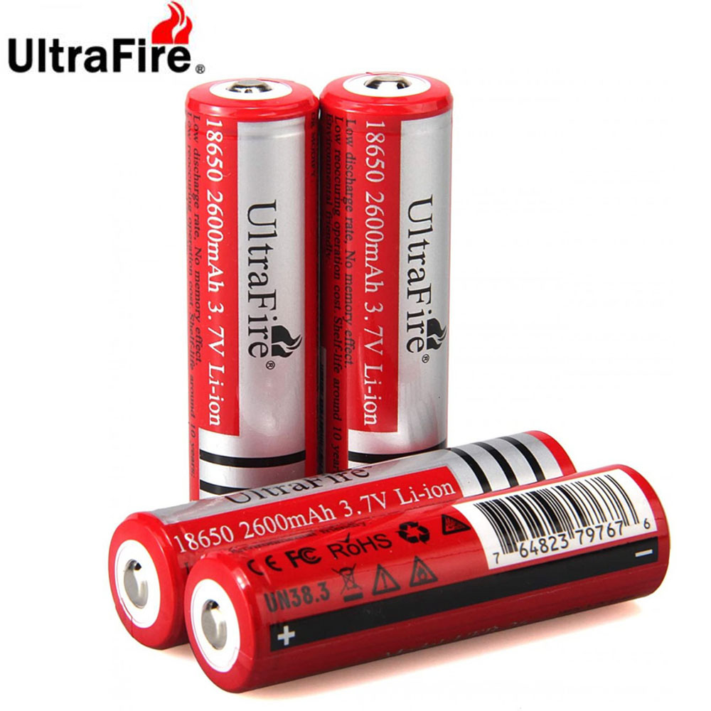 UltraFire 3,7 V 18650 Batterie Echte Kapazität 2600mAh Li-Ion Akku (Mit PCB) für Taschenlampe Scheinwerfer Batterie: 4stck batterie