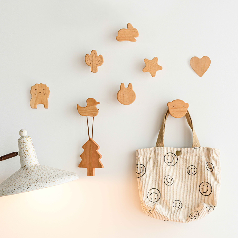 Ganchos de madera maciza para decoración de habitación, gancho de animales para colgar en la pared, gancho para llaves y abrigos, colgador de decoración del hogar, accesorios de baño y cocina, 1 Uds.