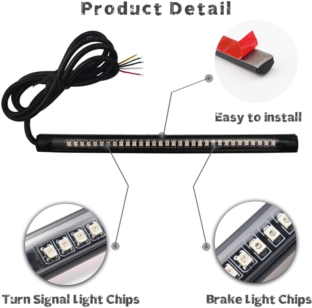 Flexible 32LED Light Strip with Tail Brake Stop Turn Signal Lights All-in-one for Motorcycle Scooter Quad Cruiser Harley