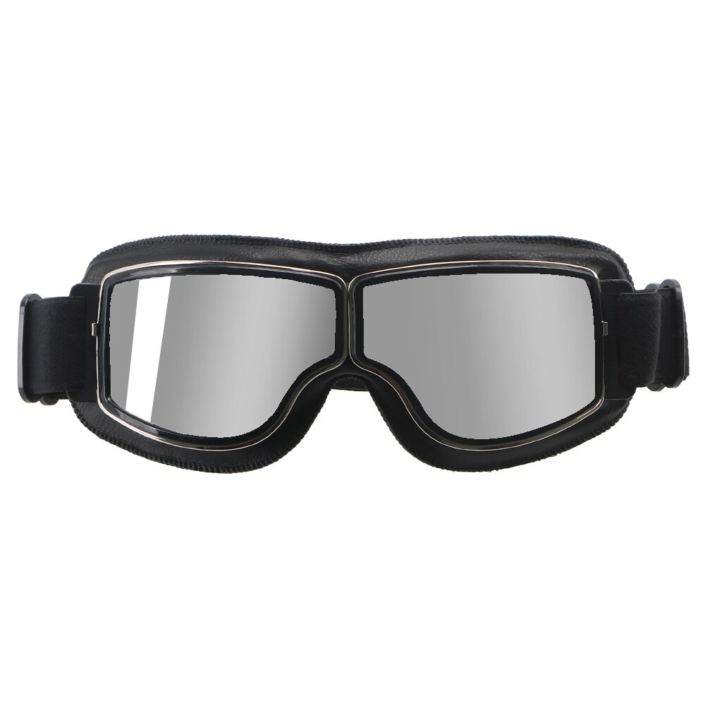 Leepee steampunk hjelm briller vintage motorcykel briller motorcykel briller beskyttelsesudstyr vindtæt motocross brille maske: Sølv linse