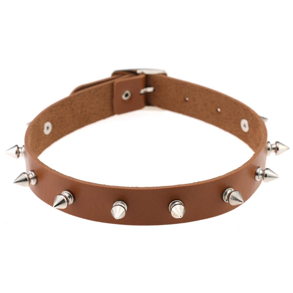 Punk Lady Gothic Leder Halsband Herz Kette Spike Niet Schnalle Kragen Halskette: brown