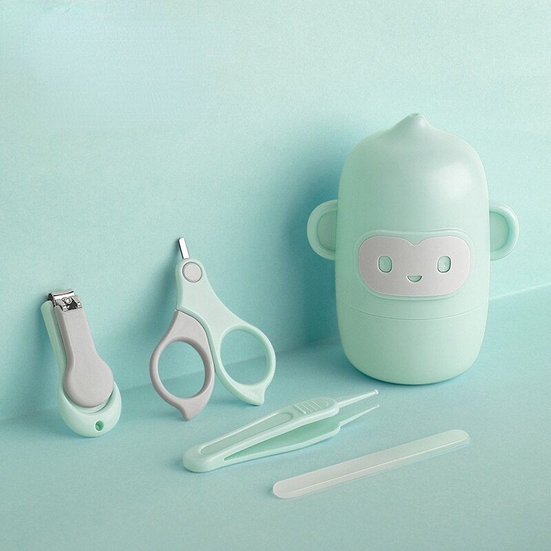 4 Stks/set Baby Nagelknipper Pak Speciale Anti-Knippen Vlees Clippers Voor Pasgeborenen Cartoon Opbergdoos Baby Items Essentials: Lovely monkey green
