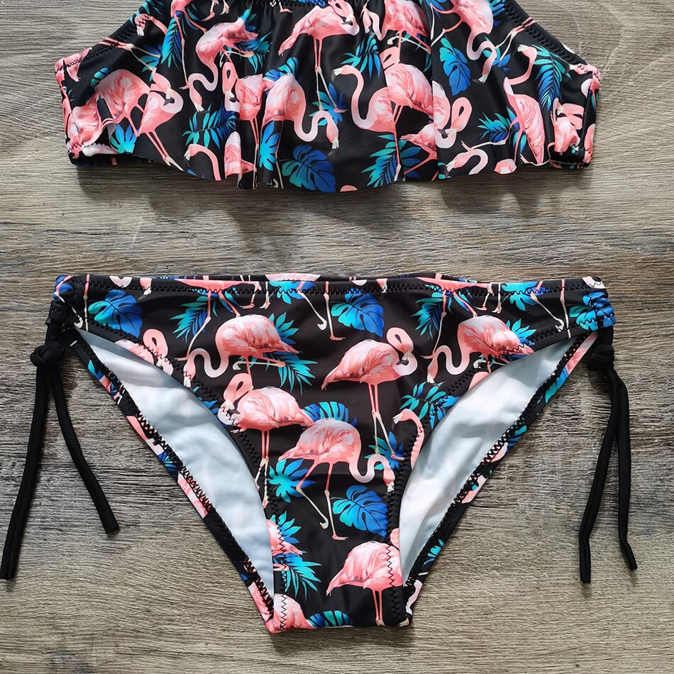 Piger badedragt flamingo print 2 stykke børnetøj 7-14 år pige bikini sæt halter top pige badedragt strandtøj