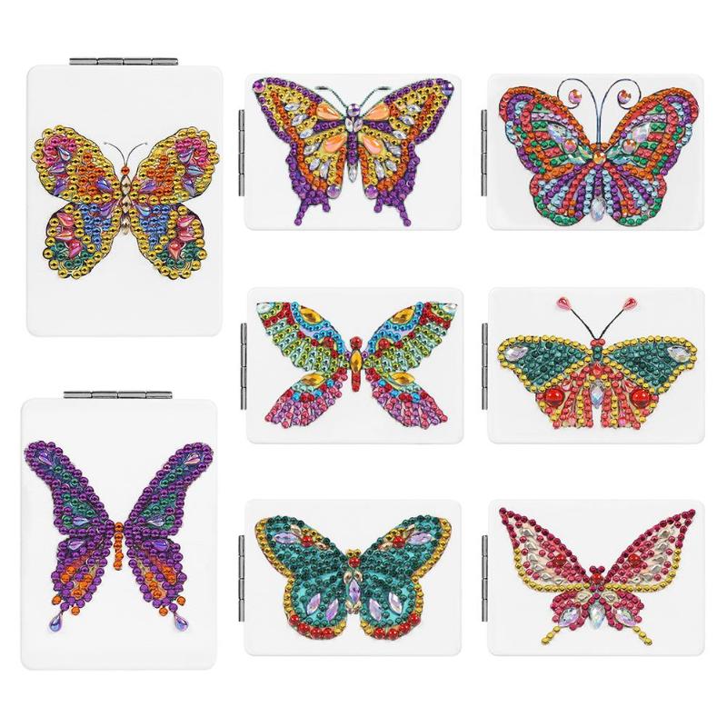 5D bricolage diamant peinture miroir Mini poche femmes fille maquillage miroir papillon strass diamant broderie miroirs