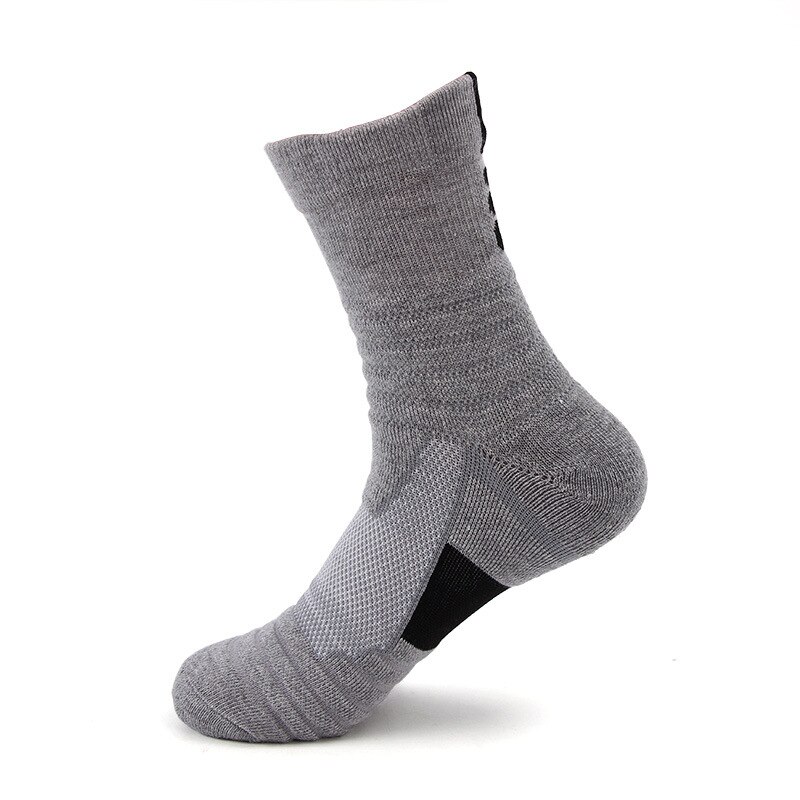 Calzini sportivi professionali da uomo cuscino in cotone traspirante calzini corti da basket calzini lunghi Unisex da corsa per assorbimento degli urti: Grey-Mid