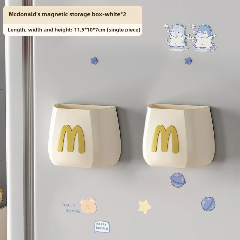 Conteneur de rangement de cuisine, boîte de rangement magnétique pour réfrigérateur, sans trou, mural, décoration de maison, articles de cuisine, aimant: jaune clair