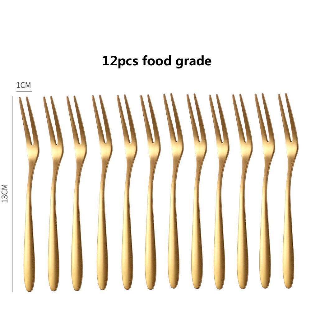 6/12 stücke Edelstahl Zwei-zinken Gabel Obst Gabel set Geschirr Mehrere Verwenden Snack Kuchen Dessert Gabeln Cafeteria Hause besteck: gold 12pcs