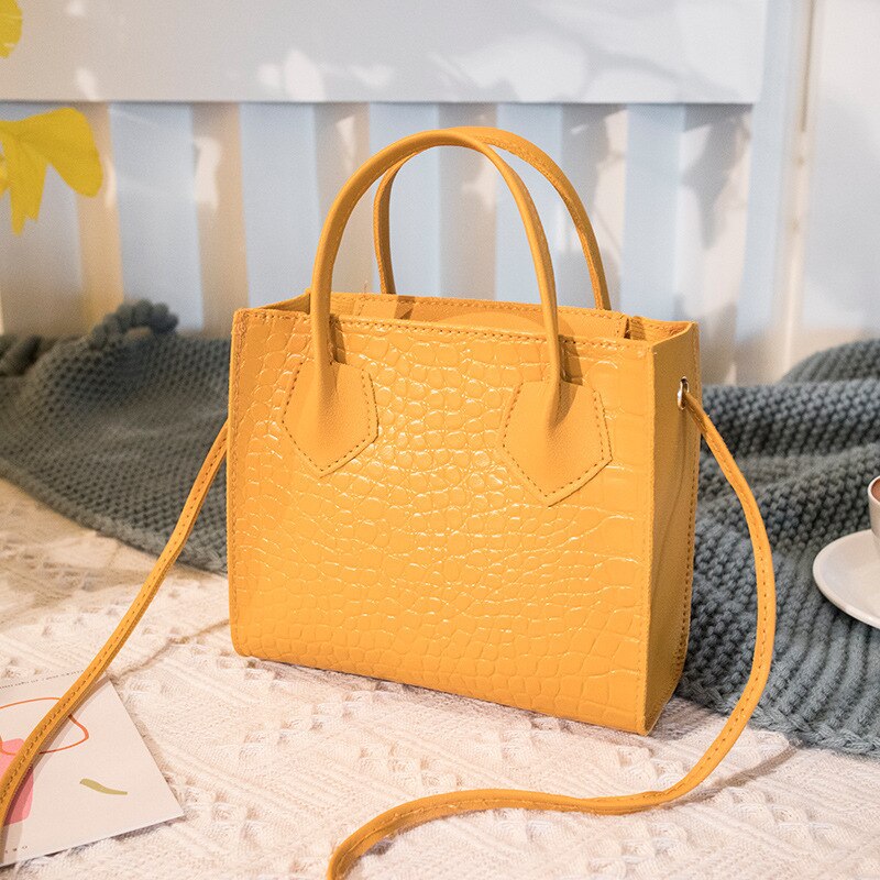 Krokodille crossbody håndvesker pu veske kvinner årgang klassisk fast skulderveske dame liten trend veske: Gul
