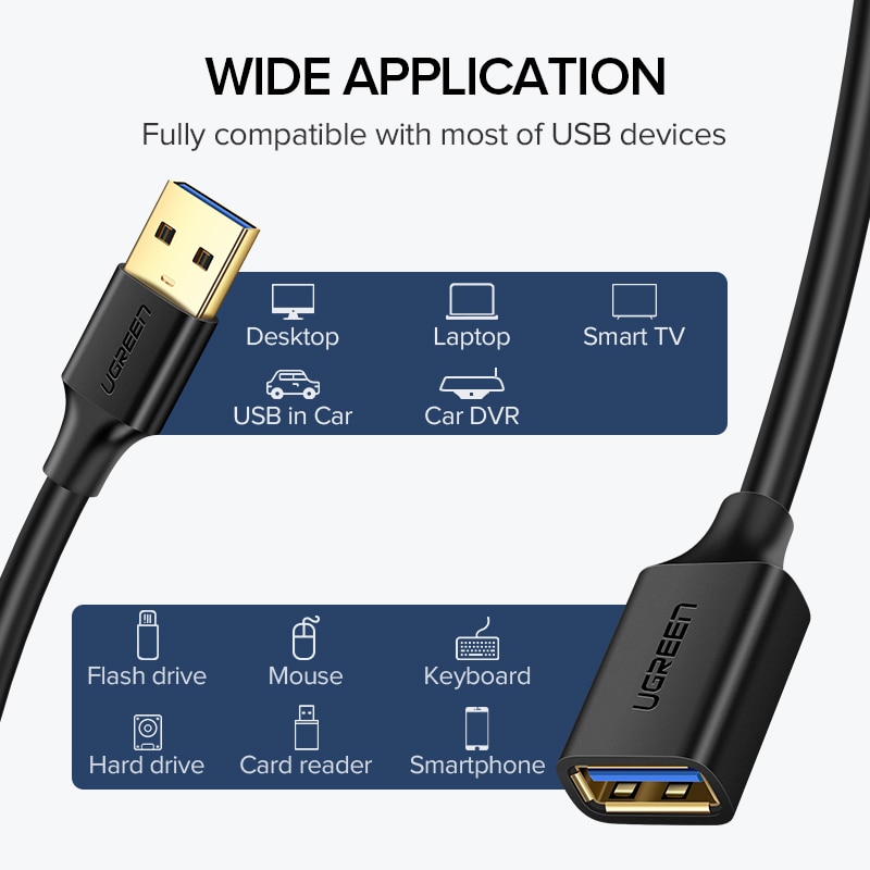 Ugreen USB Extension Cable USB 3.0 Cable for Smart Printer PS4 SSD USB3.0 2.0 to Extender Data Cord Mini USB Extension Cable