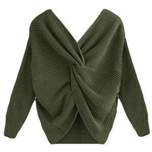 Herfst Vrouwen Gekruiste Geknoopt Terug Sexy Trui Vrouwen V-hals Sexy Open Back Cross Knopen Lange Mouw Trui Truien: Army Green