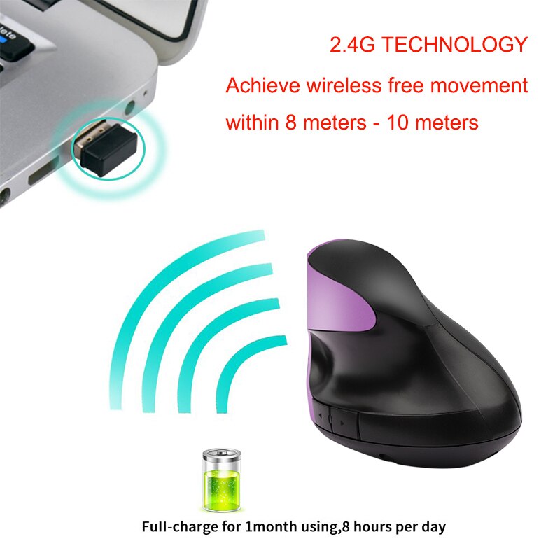 Oplaadbare Ergonomische Verticale Draadloze Muis Met Usb-ontvanger 800 1200 1600 Dpi Ergonomico Raton Inalambrico Ordenador Muizen