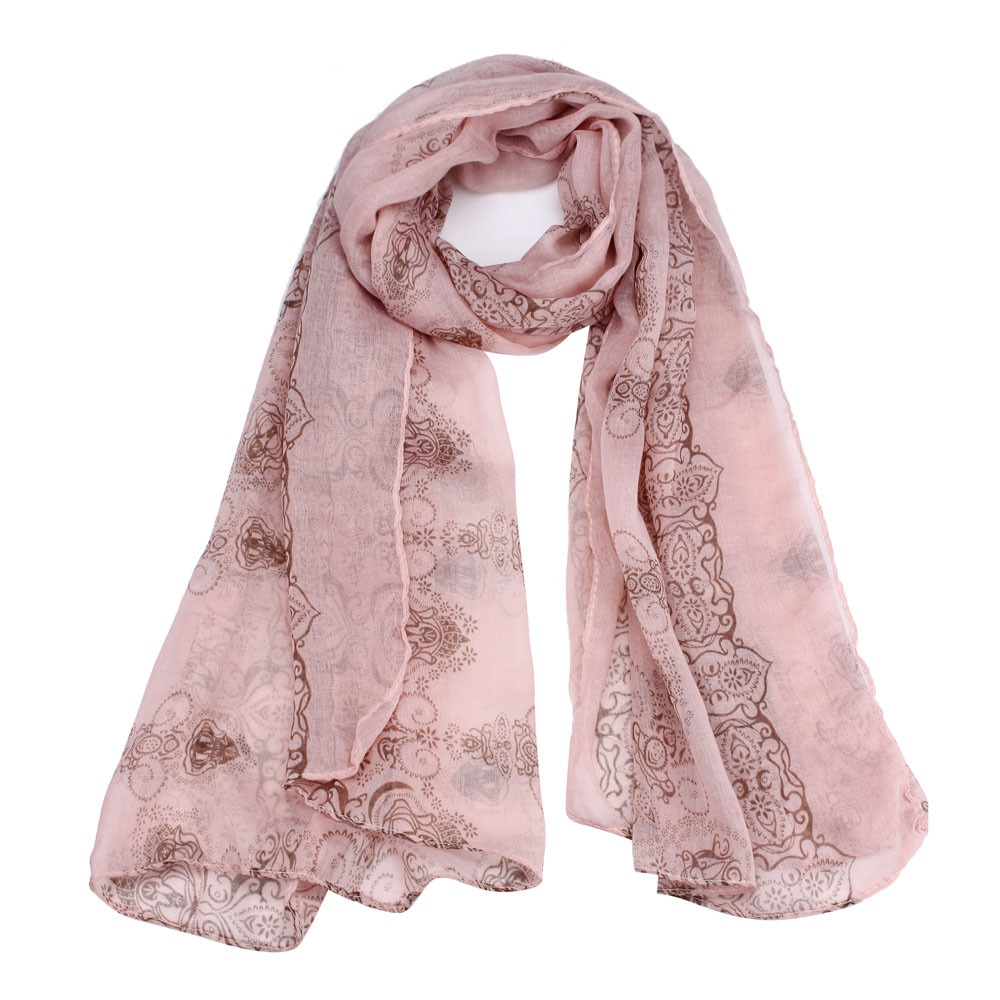 Women Classical Print Scarf Scarves Sun Protection Gauze Kerchief Lightweight ethnic blue and white porcelain Bali yarn scarf: Pink 