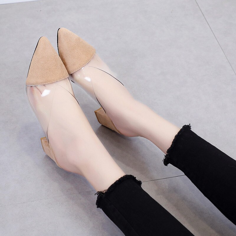 Square heel High heels slippers women summer shoes women Transparent Suede Comfortable Casual ladies shoes