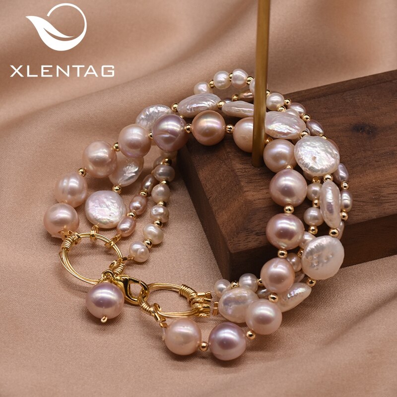 XlentAg Natural Baroque Pearl Multi-layer Luxury Bracelets For Women Engagement Vintage Jewlery Feminina GB0189