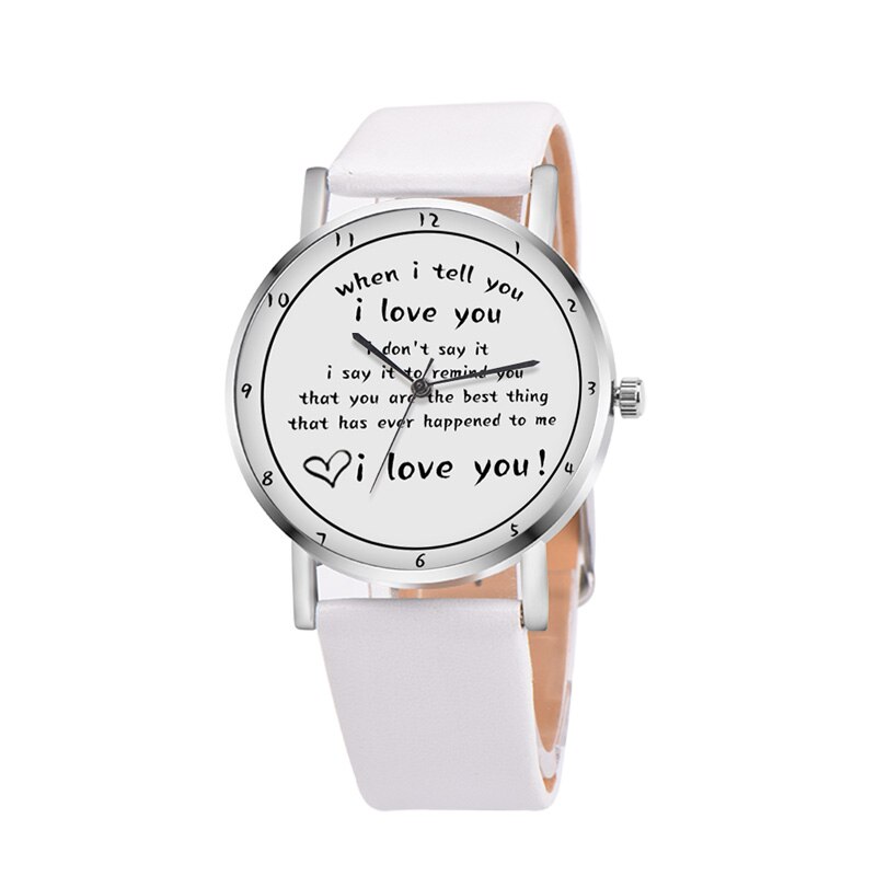 Letters Gedrukt Horloge Quartz Horloge Met Pu Lederen Band I Love U Horloge Voor Vrouwen Meisjes H9: WHITE