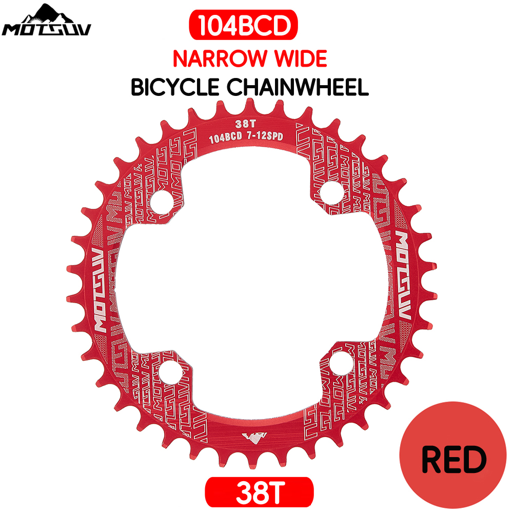 Manivela redonda para bicicleta, rueda de cadena angosta y ancha de placa única con forma redonda MTB 104BCD, 32T/34T/36T/38T: Red Round 38T