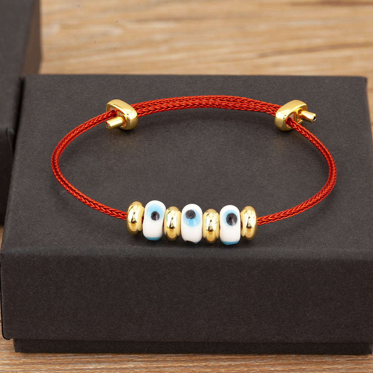 Nidin nueva pulsera de cuerda de ojo malvado turco de la suerte ajustable para mujeres estilo Punk de personalidad de joyería: Marrón rojizo