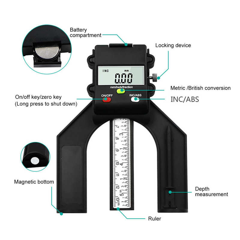 0-80mm Depth Gauge Electronic Digital Depth Gauge DIY Woodworking Ruler Height Gauge for Saw Table
