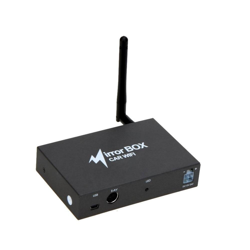 Caja espejo WIFI para coche para Android iOS navegación de teléfono móvil A monitores LCD convertidor de Espejos A/V Universal 2,4G