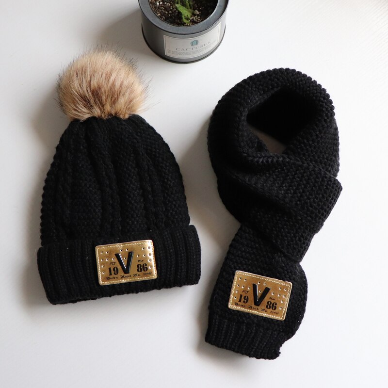 Set Van 3 Baby Sjaals Voor Middelbare Scholieren En 2 Kinderen Hoeden, Sjaals En Handschoenen Voor De Winter Jongens: Black