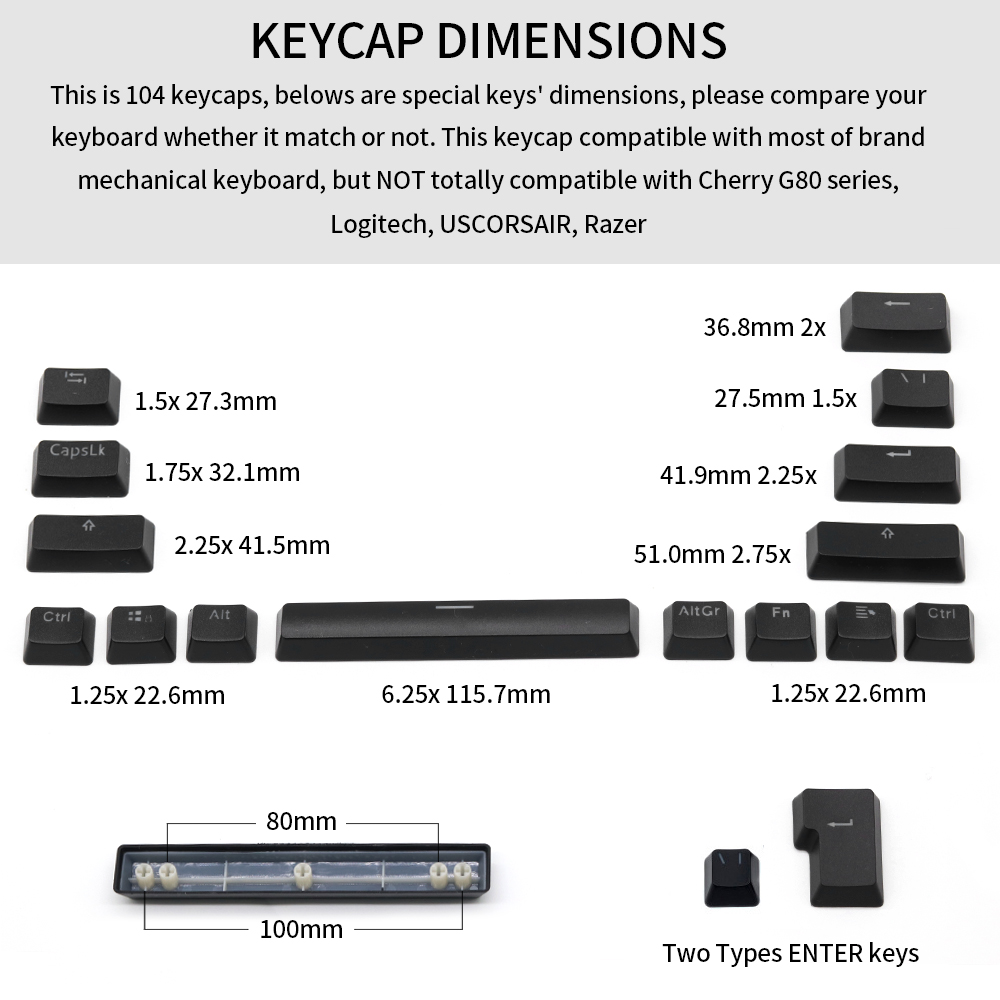 104 Keys Keycaps OEM Highly RGB Backlit Mechanical Keyboard Keycap Spanish Arabic Russian French Korean German Thai Portuguese