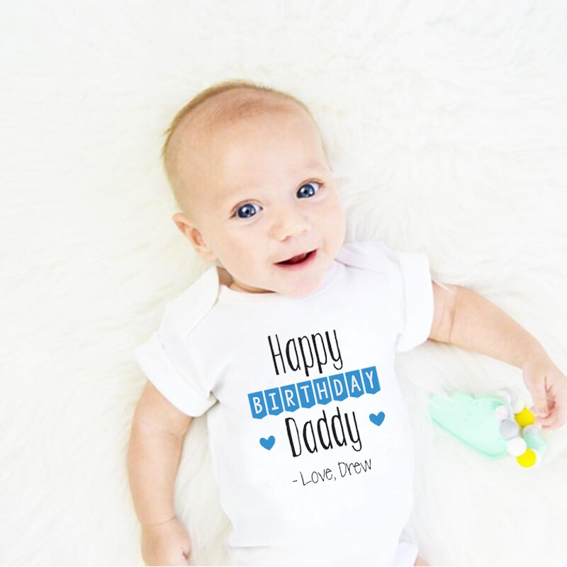 DERMSPE Casual Newborn Baby Boys Girls Short Sleeve Letter Blue Printed Cotton Romper Baby Outfits Clothes White