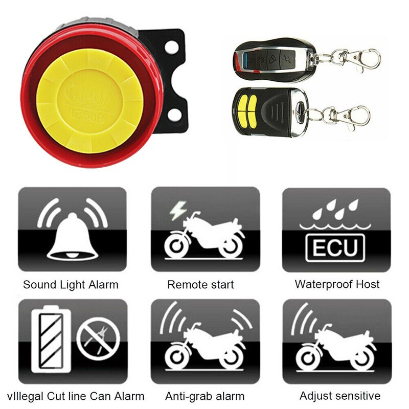 1 sæt 12v motorcykel cykel tyverisikring alarm system scooter 125db fjernbetjening nøgle skal motorcykel højttaler