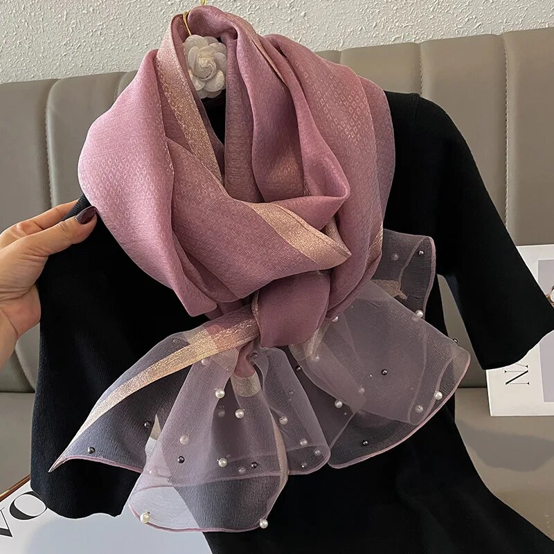 2024 marca de luxo moda feminina cachecol liso seda linho xales verão senhora bandanas foulard hijab: Lavanda