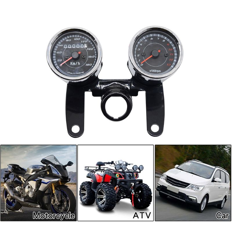 Universal Motorcycle 12V Dual Odometer Speedometer Tachometer Combination Gauge