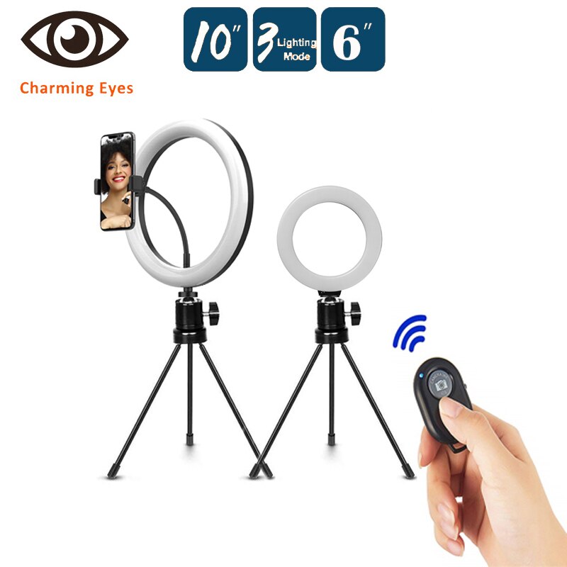 LED Ring Light with Tripod - 6in/10in Dimmable Photography Fill Light Stand for Makeup & Video
