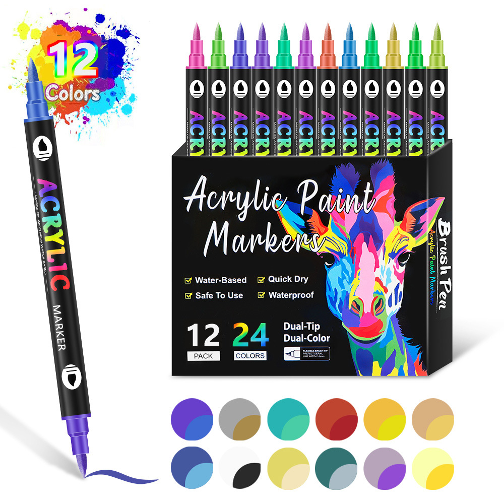 Rotuladores de pintura acrílica de doble punta, 72 colores, paquete de 36 marcadores de arte, juego de marcadores de dibujo para manualidades DIY, suministros de arte: BLANCO