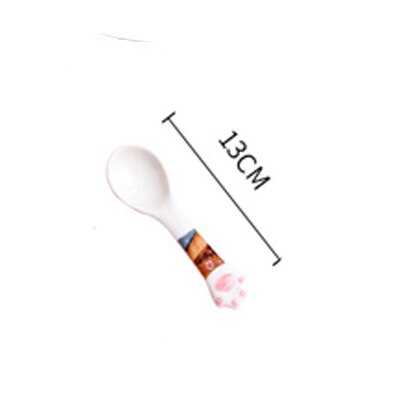 Cute Cat Ceramic Dinner Plate Dish Bowl Spoon Set Cartoon Porcelain Food Container Kids breakfast Dinnerware Set: Brown Spoon