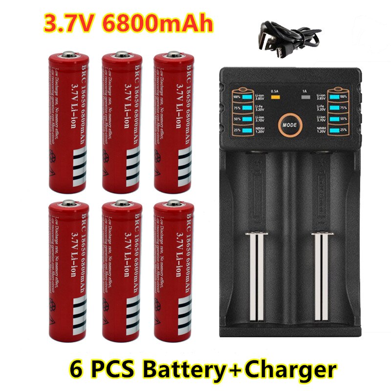 100% Originele 18650 Batterie 3,7V 6800Mah Wiederaufladbare Liion Batterie Für Led Taschenlampe Batery Litio Batterie + Ladegerät