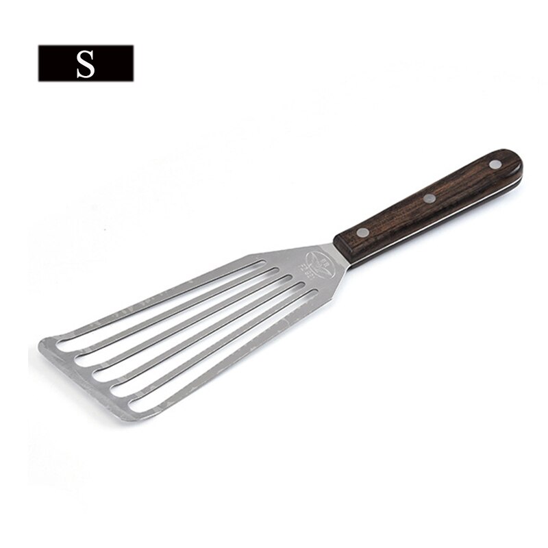 Stainless Steel Slotted Turner & Fish Spatula Steak Spatula with Wooden Plastic Handle Kitchen Tools Small Large Size: S