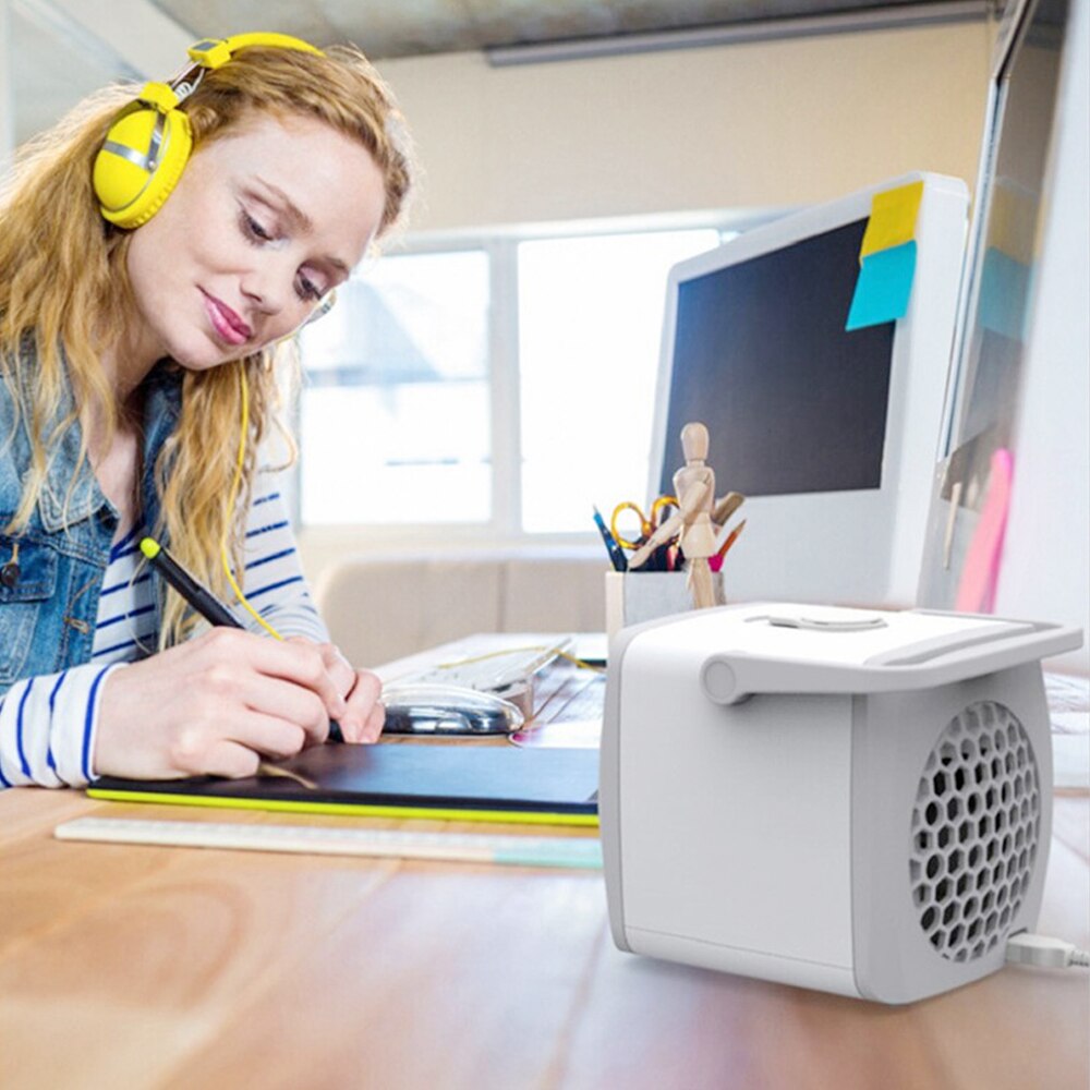 Mini aire acondicionado portátil, con función purificadora humidificador, ventilador enfriador de aire de escritorio USB con tanque de agua para el hogar