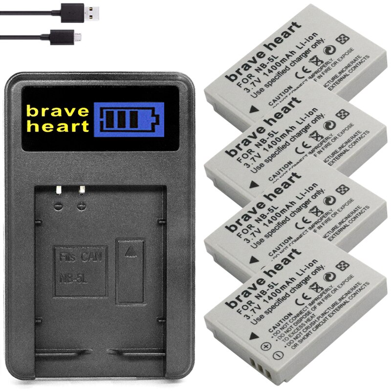 4x Bateria NB-5L NB 5L NB5L Batterie + LCD Ladegerät Für Kanon S110 SX200 SX210 SX220 SX230 IST HS IXUS 850 870 800 860 990 SD kamera