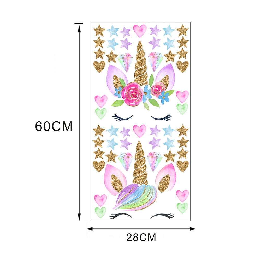 Pegatina de pared de unicornio dorado para habitación de niños, pegatina decorativa de dibujos animados, calcomanía de unicornio de estrella, fondo extraíble, decoración de pared: KSD8818-1