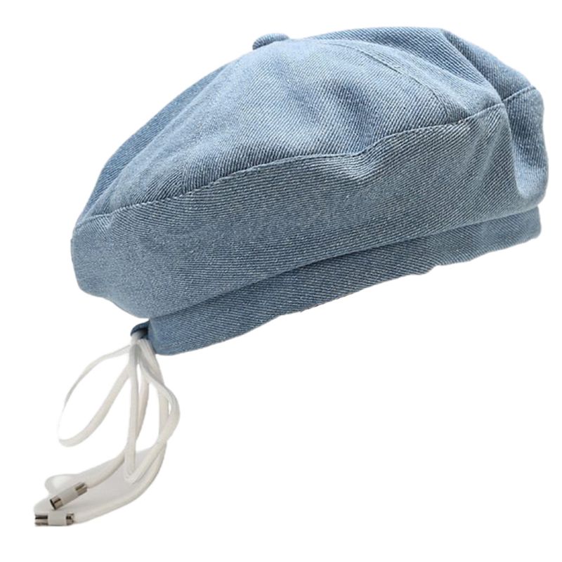 Women Denim Cotton Beret Cap Ribbon Lace-Up Bowknot Newsboy Painter Beanie Hat: Light Blue