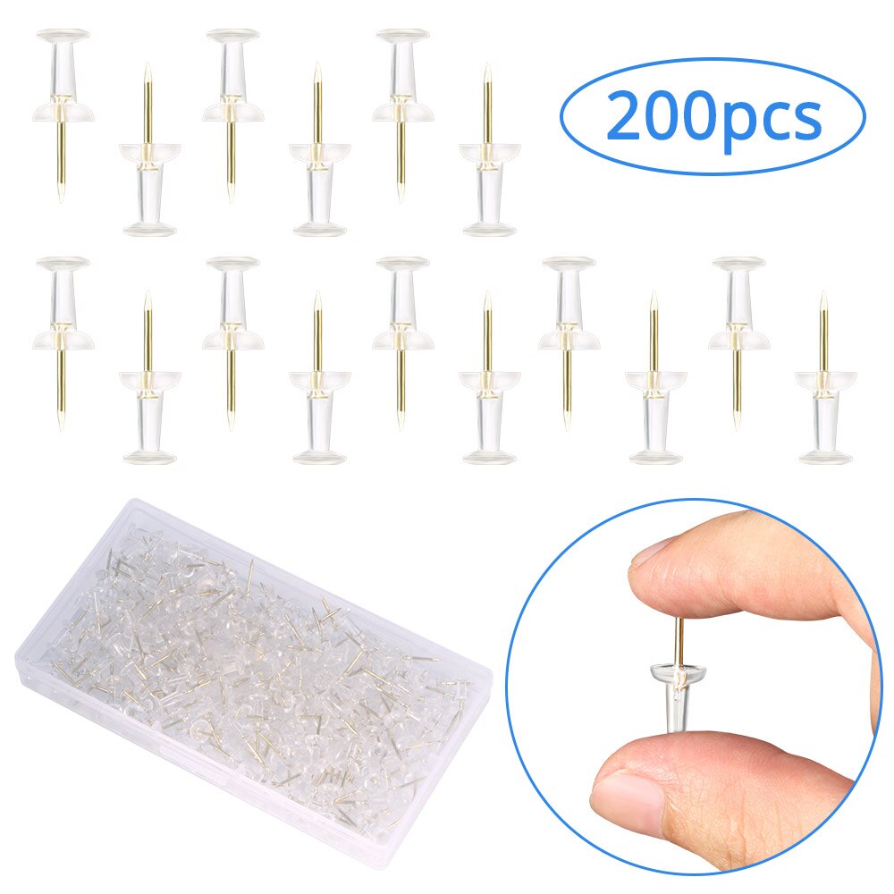 200pcs/box Thumbtacks Steel Plastic Transparent Decorative Transparent Push Pin Transparent Pushpin Painting Soft Nail: Default Title