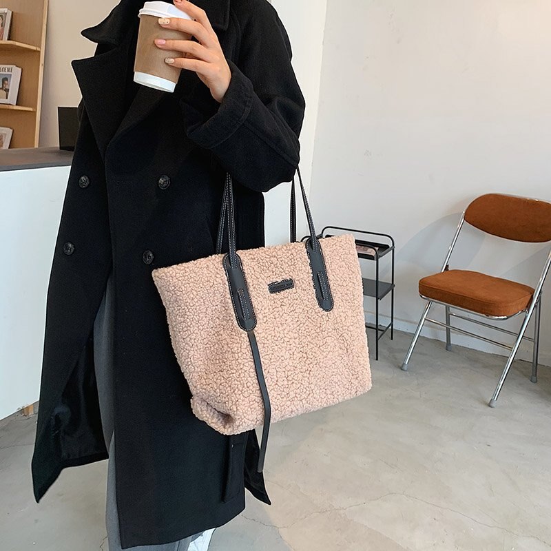 Sacs à main en fausse fourrure pour femmes, grand sac à bandoulière de luxe, fourre-tout pour dames, hiver