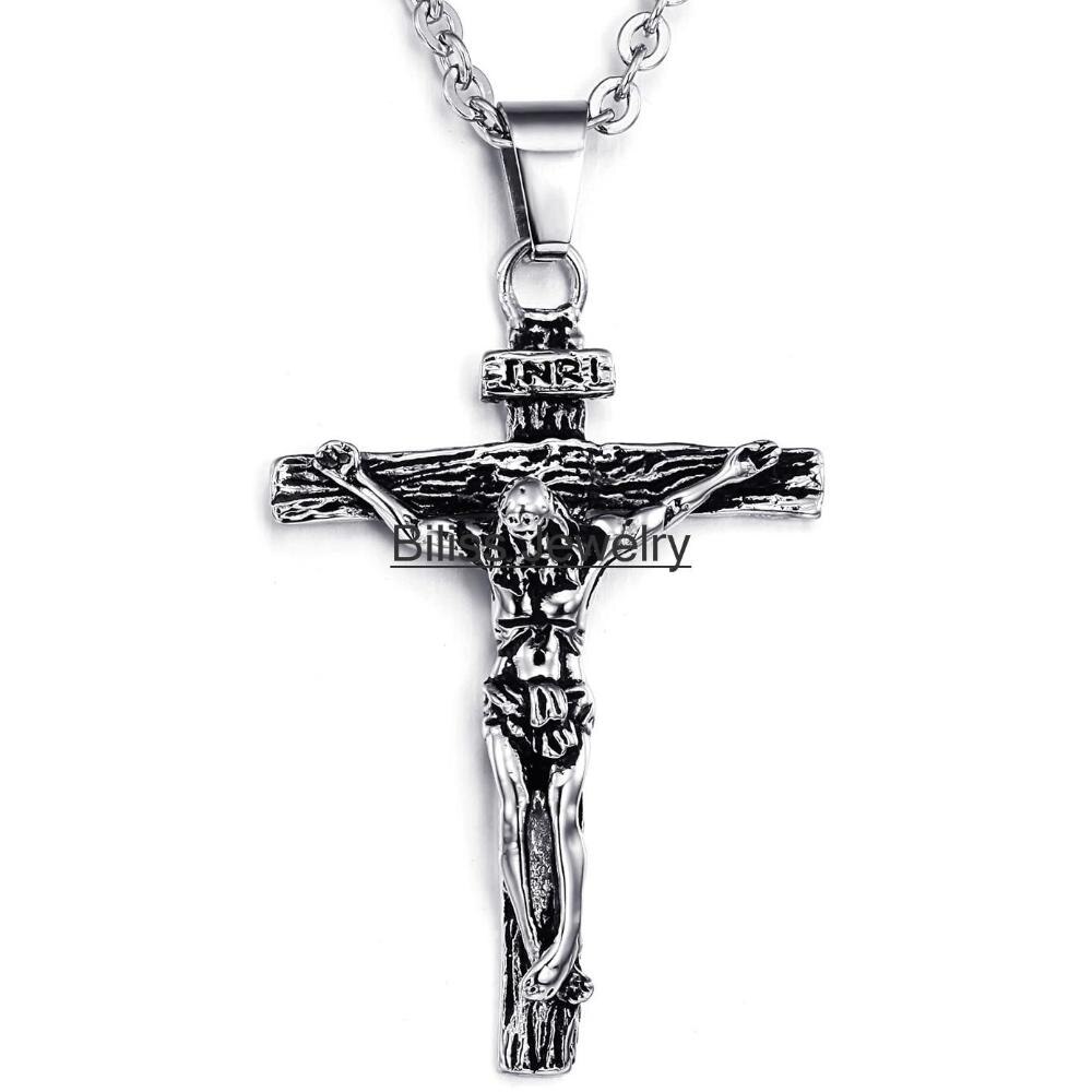 Zilver Kleur Jezus Christus Crucifix Hanger Ketting Nooit Faded Metalen 316l Rvs Cross Ketting Ketting Voor Mannen
