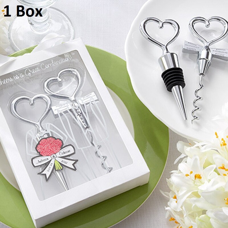 Liefde Hart Kurkentrekker Wijn Flesopener + Wijn Stopper Wedding Gunsten voor gasten Flesopener Set Bruiloft Decoratie: 02 1Box