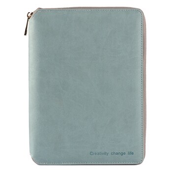 Cahier à spirale en cuir A5, organisateur de planificateur d'agenda de reliure à glissière, organisateur de document de padfolio de bureau de grande capacité de Macaron: light blue / A5  255 190mm