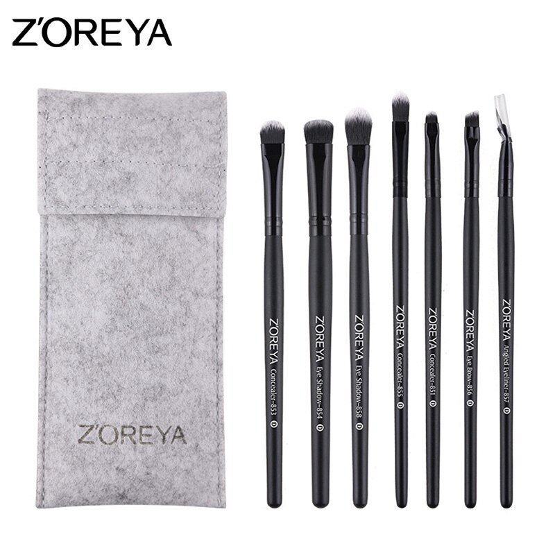 Zoreya-Conjunto de brochas negras de maquillaje, colorete, mezcla de sombras de ojos, delineador de ojos, brocha cosmética, 7/9/15 Uds.: 7pcs with bag