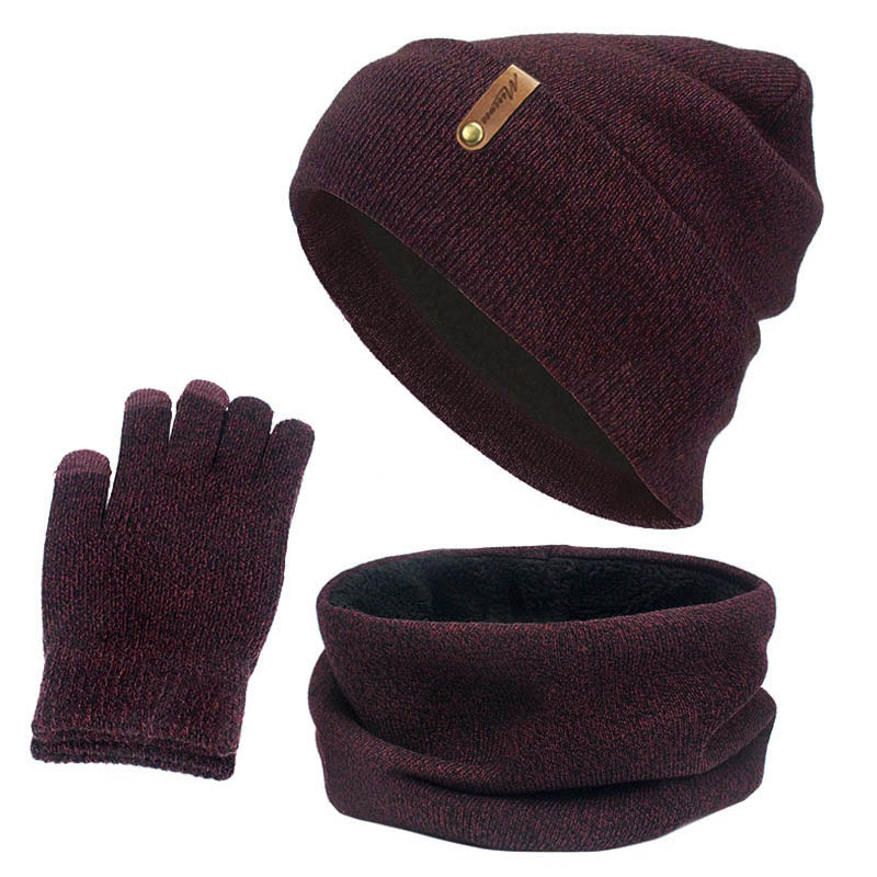 3 stk skullies beanie hat tørklæde handsker sæt til mænd og kvinder vinter udendørs varme tykke beanies cap med foring ring tørklæder sæt: B
