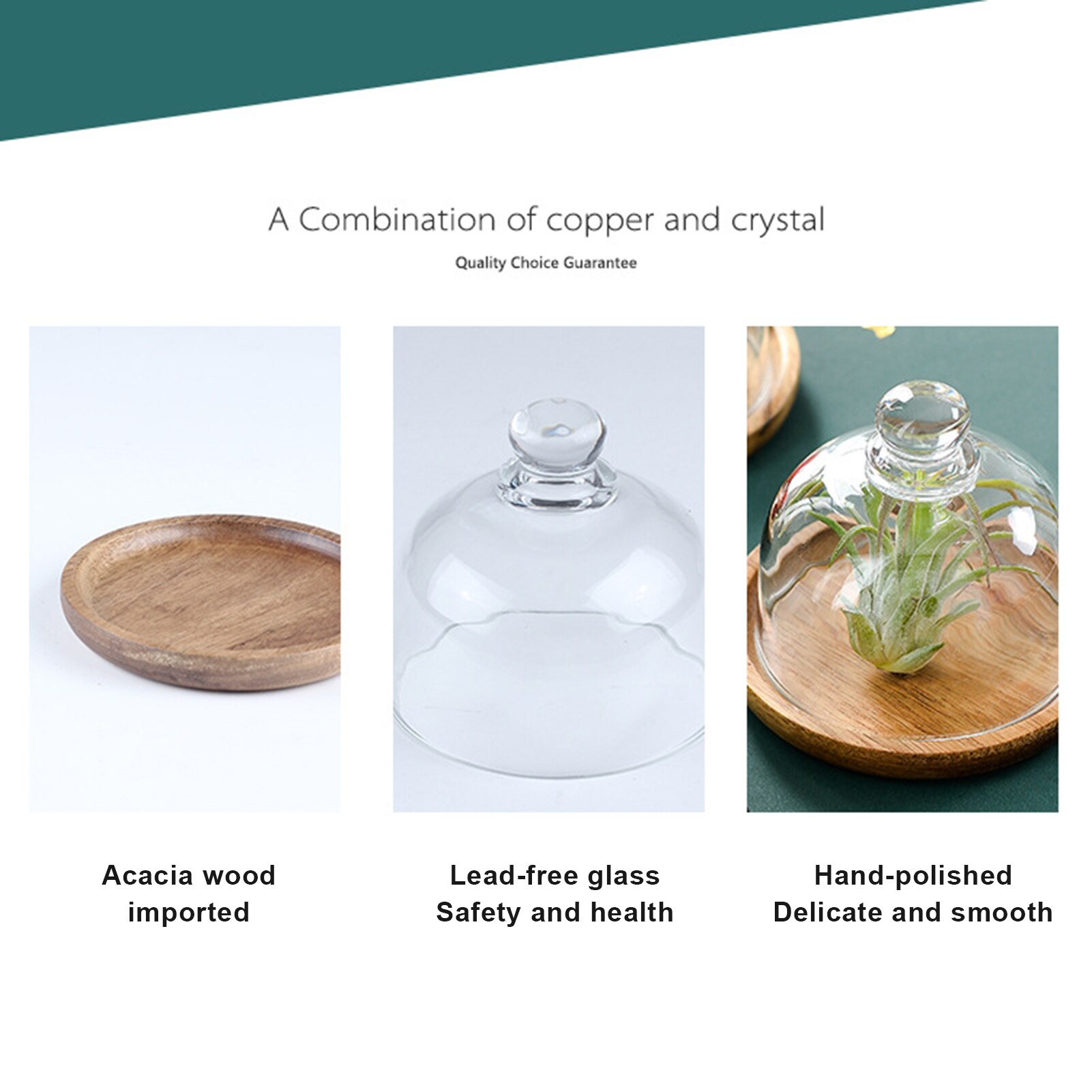 Houten Cake Stand Met Glas Doom Cover Multi-Functionele Serveerschaal Taart Plaat Slakom DC112