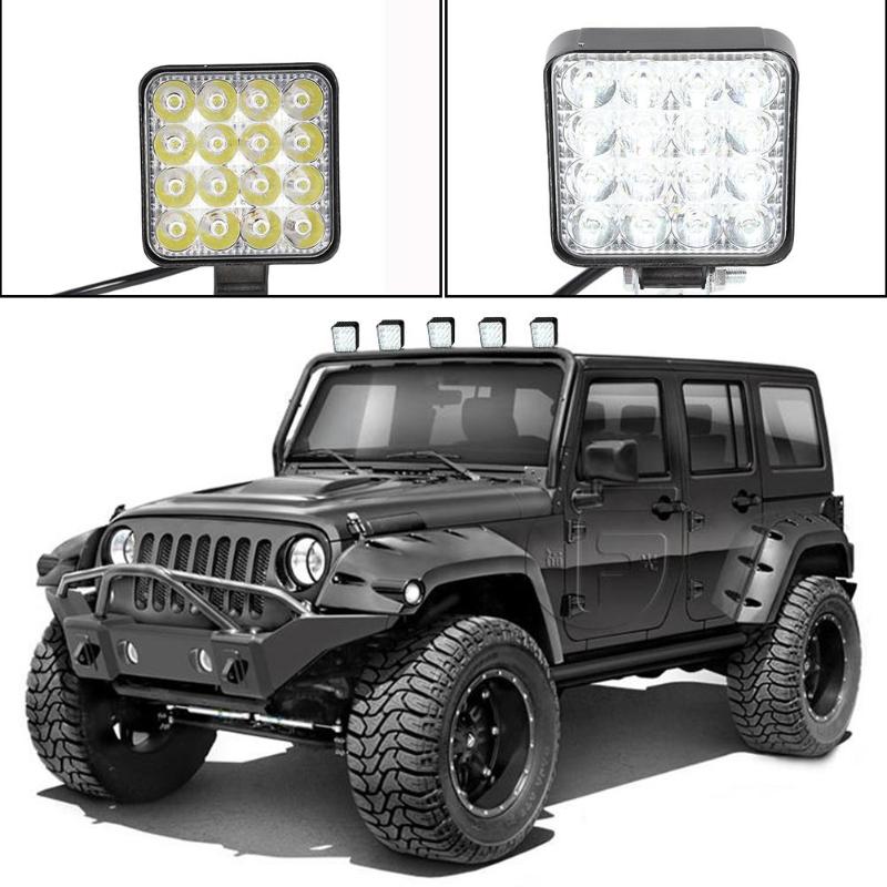 16LED 48 W/14LED 42W luz de trabajo 12V 24V foco LED de Auto luz cuadrada redonda Auto Camión Off Road Mini Ledbar Offroad Accesorios